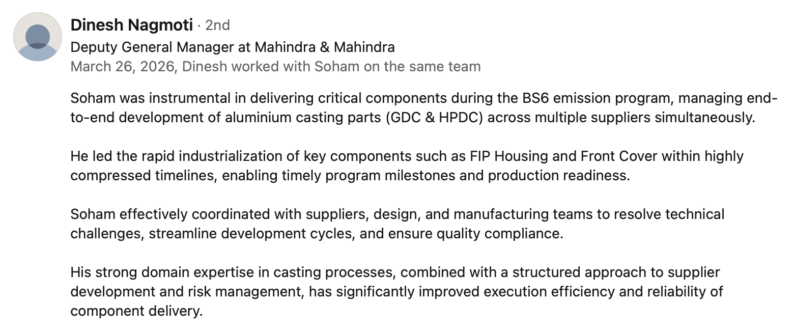 LinkedIn recommendation from Dinesh Nagmoti